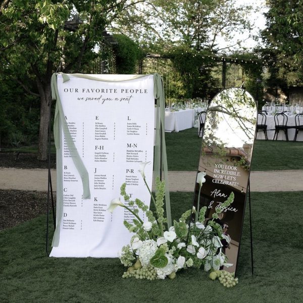 Miroir de bienvenue et panneau plan de table en tissu